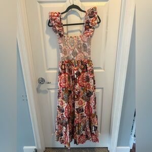 NWT BTB Los Angeles Smocked 100% cotton Flutter Sleeve Maxi Dress Size medium